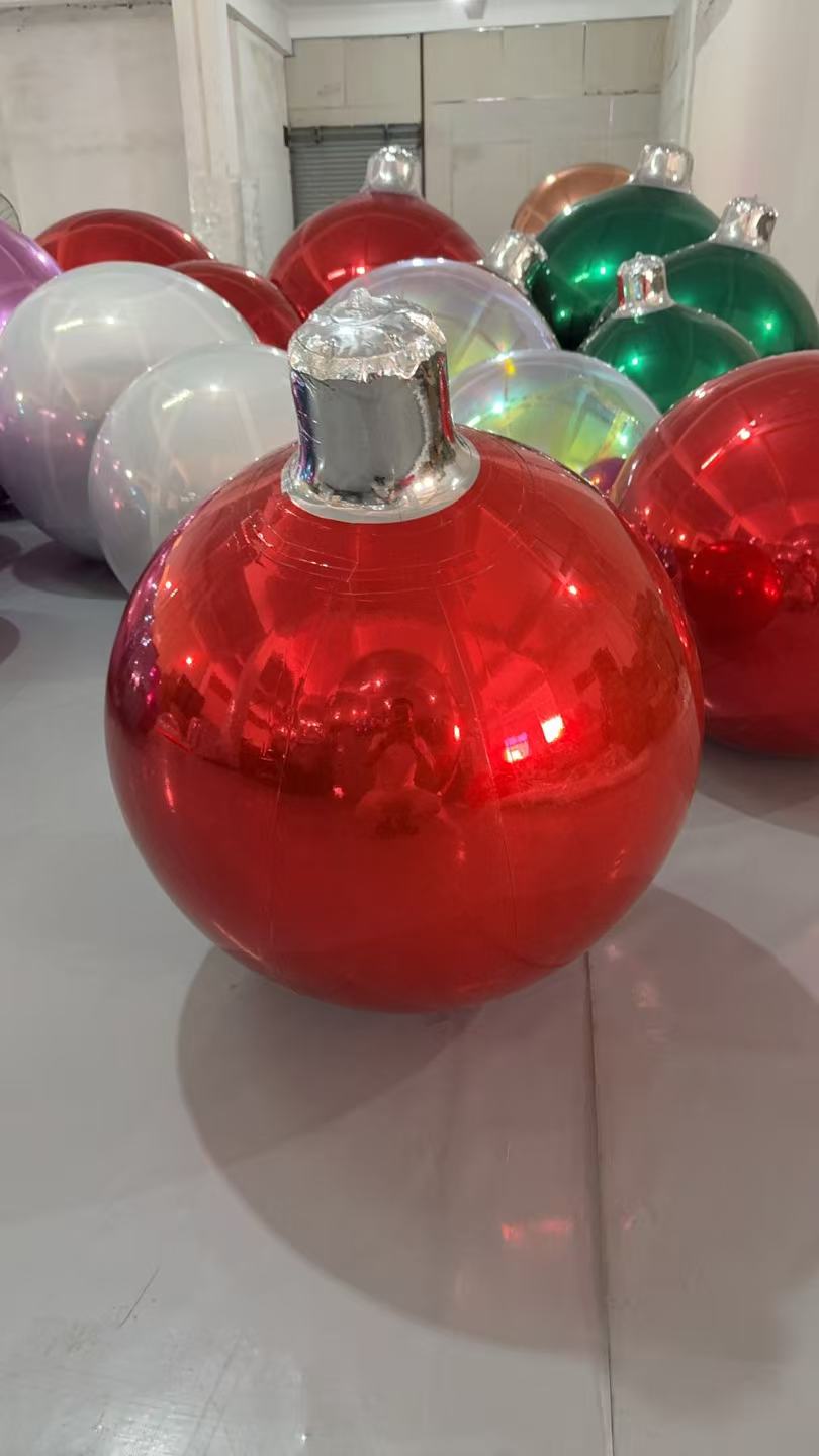 Red Christmas Mirror Ball - Inflatable Reflective Balloon for Holiday Party Decoration